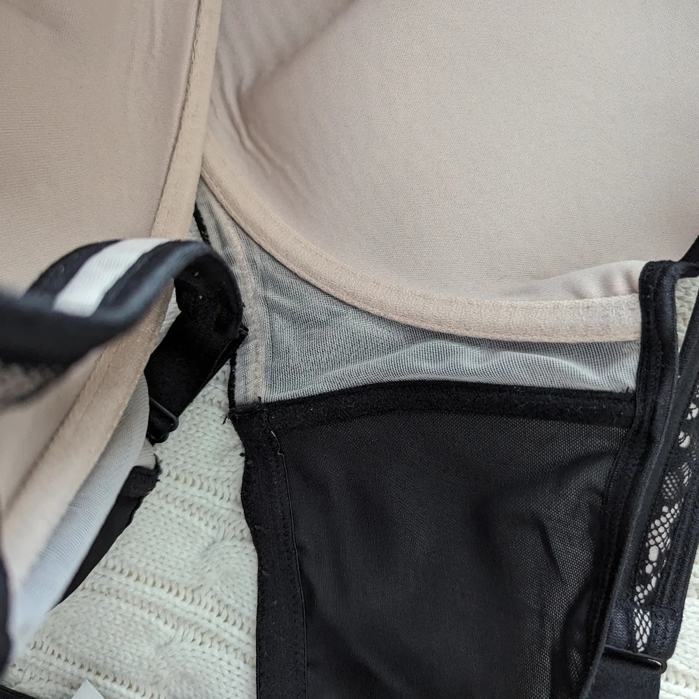 Cacique Balconette Underwire Bra 46DD Black Nude Lightly Padded‎ Cu…